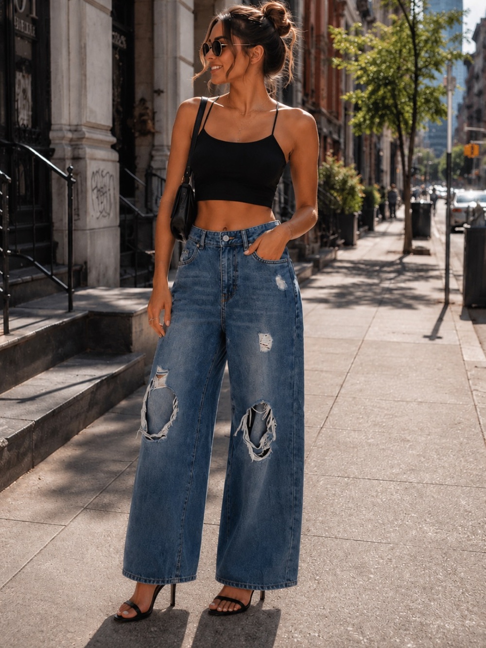 Gorgeous Refuge Distressed Blue Wide leg Jeans❤️01